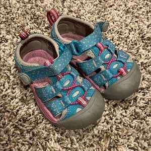 Blue and pink sandals